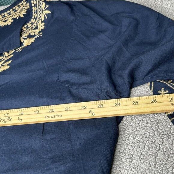 J Jill Shirt Womens 2X Navy Blue Embroidered Tunic Boho Peasant Long Sleeve - Picture 8 of 12